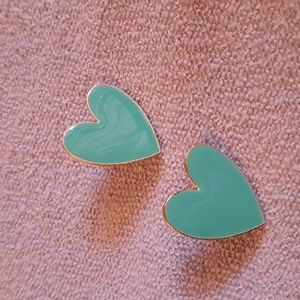 Vintage 1980s Enamel Heart Earrings in Tiffany Blue